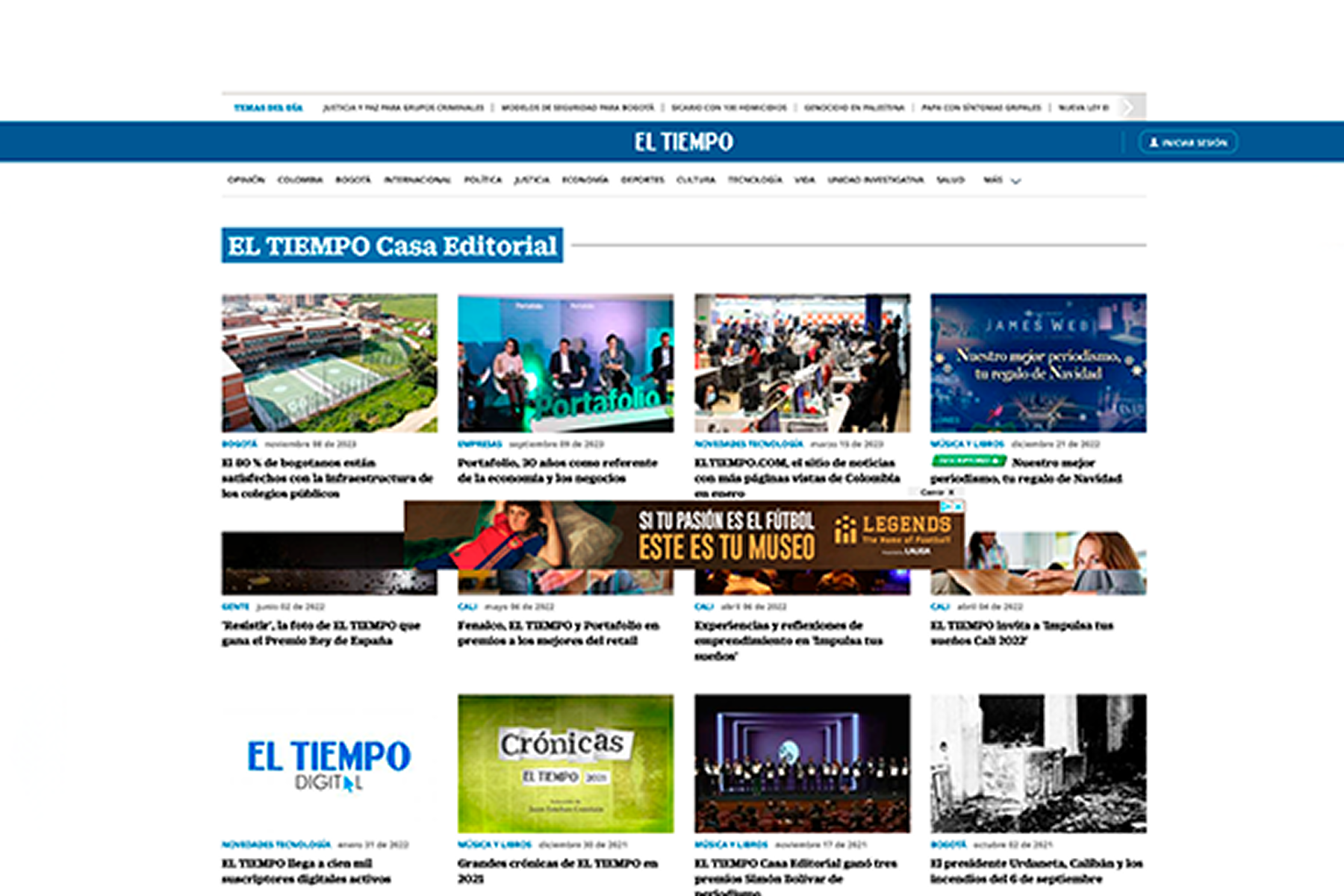 Portada con una web actual